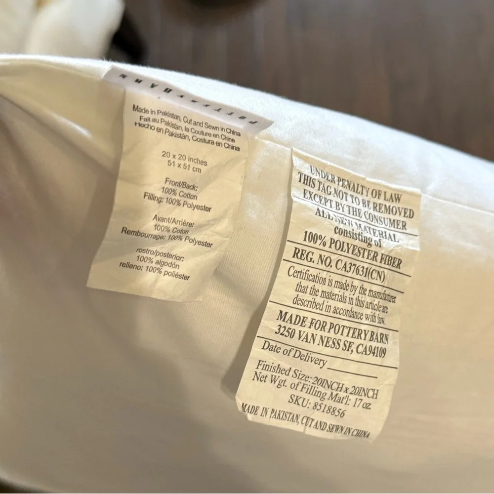 Pottery Barn 2 Pillow Inserts Size 20x20